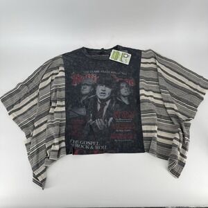 AC/DC‎ Rolling Stone Band Tee Woman's Boho Bell Sleeve Crop Top One Size